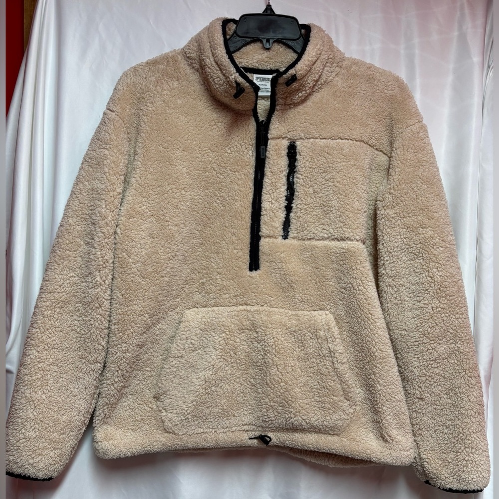 PINK‎ Victoria's Secret Women’s M Blush w/Black Accents Pull over Fleece 1/4 zip
